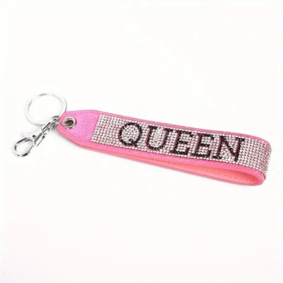 ** Rhinestone Queen Bracelet Keychain Key Ring Purse Bag Backpack PINK - Picture 1 of 2